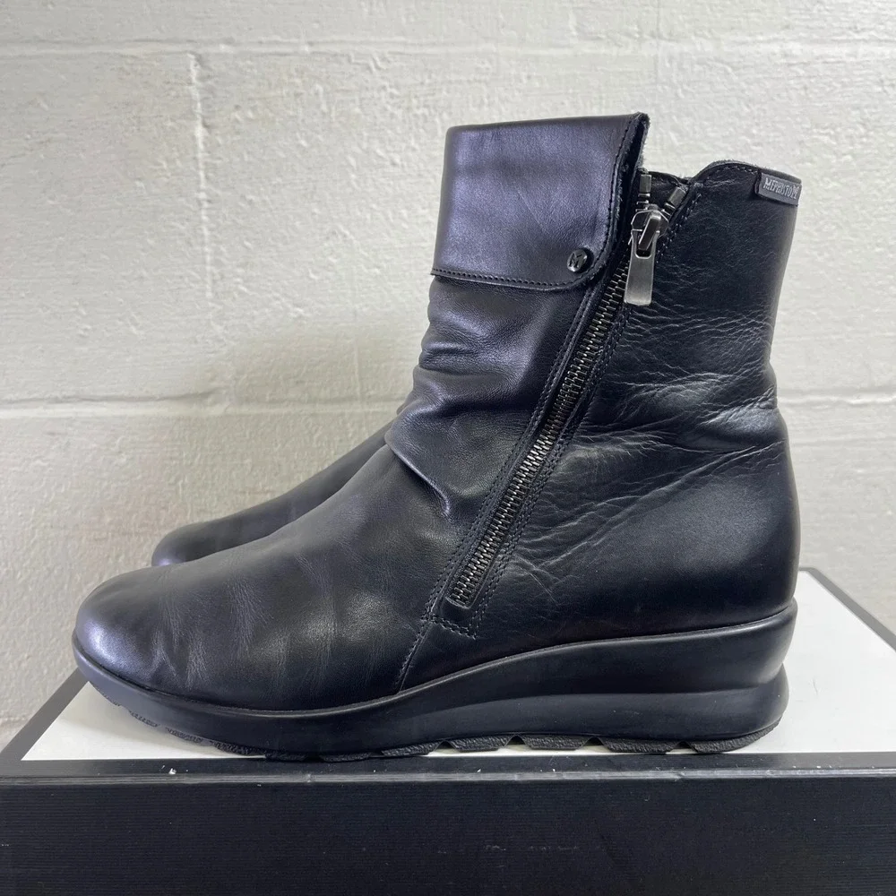 Mephisto Phila Black Leather Ankle Boots Side‎ Zipper Women's Size 10 US
